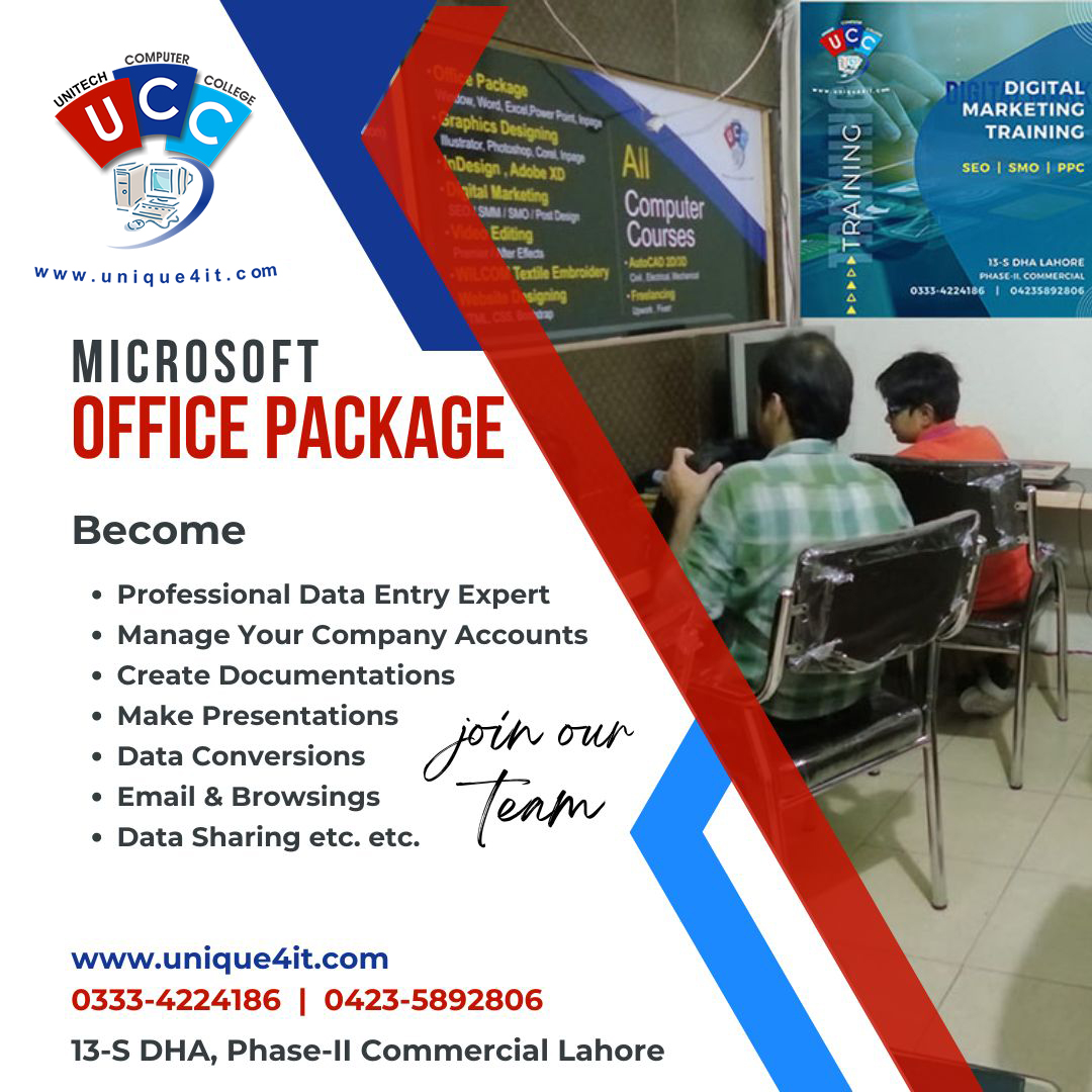 microsoft office package course in lahore dha - Unitech computer college